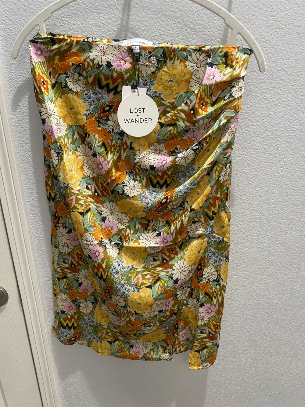 Lost + Wander Yellow Floral Print Midi Skirt